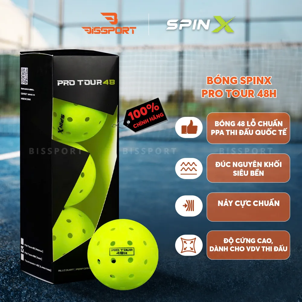 Quả Bóng Pickleball SpinX Pro Tour 48H Chính Hãng - 48 Lỗ - Bền - Đường Bay Ổn Định - Kiểm Soát - Cảm Giác Đánh Chắc Tay