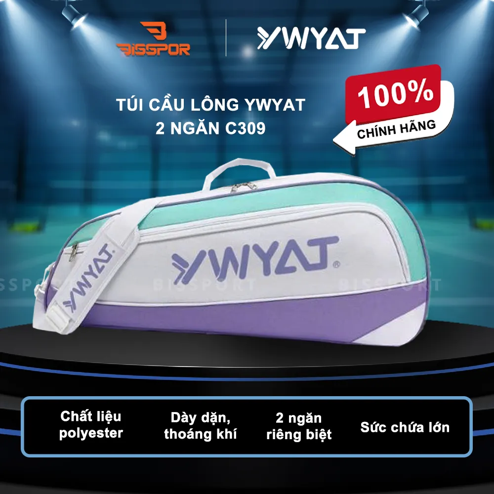 Túi Cầu Lông YWYAT C309 Chính Hãng - Trắng Tím - 2 Chính 2 Ngăn Phụ - Ngăn Để Giày - Chắc Chắn - Tiện Lợi - Dung Tích Chứa Lớn