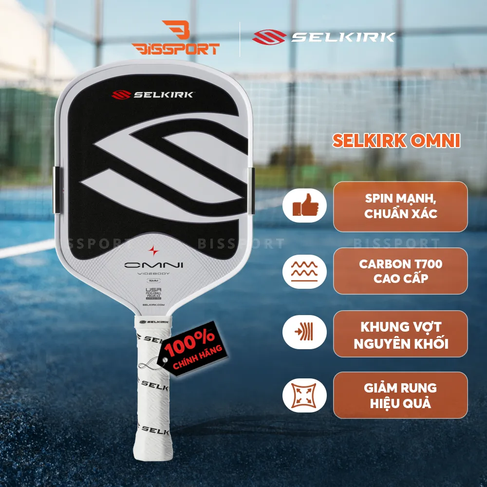 Vợt Pickleball Selkirk OMNI Chính Hãng - Elongate - Trắng - Lõi Foam - Tăng Độ Ổn Định - Mặt Carbon Bền Bỉ - Ổn Định