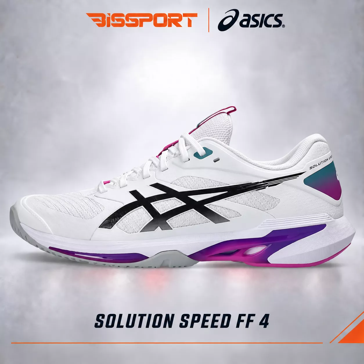 Giày Tennis/Pickleball ASICS Solution Swift FF 2 Trắng Xanh Hồng (1041A466-104) Chính Hãng - Linh Hoạt - Êm - Bền Bỉ
