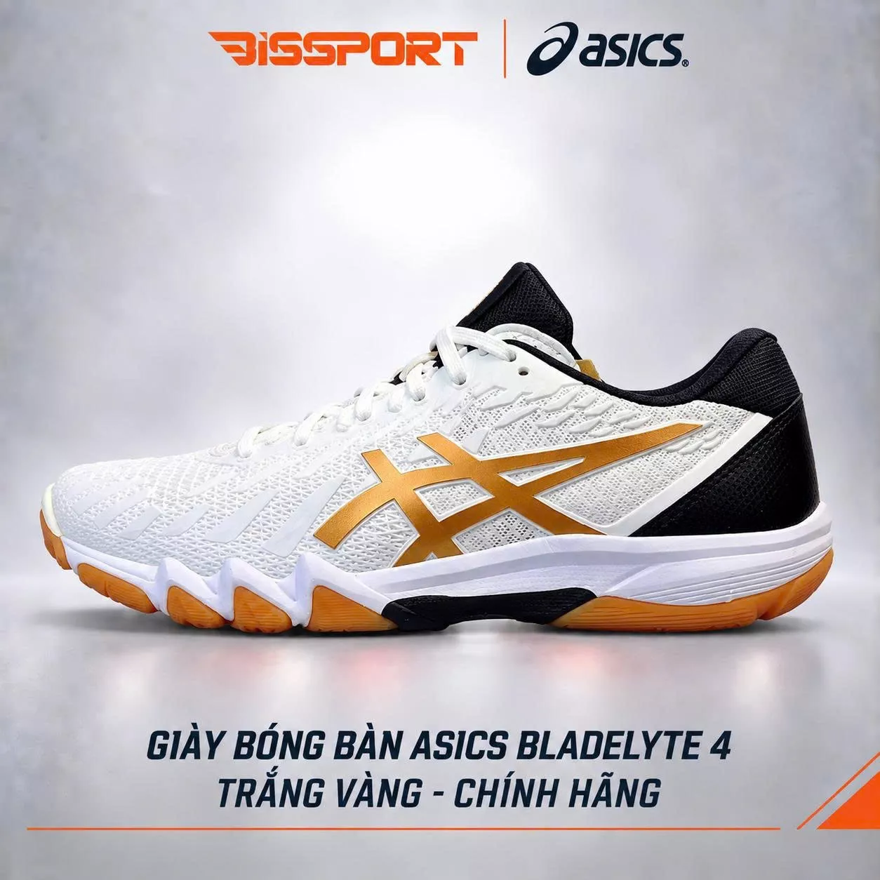 Giày Bóng Bàn Asics Bladelyte 4 Trắng Vàng Chính Hãng - Độ Đàn Hồi Và Ổn Định Tạo Cảm Giác Mềm Mại Dễ Chịu, Ôm Chân Tốt