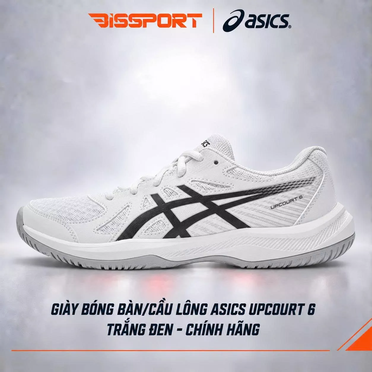 Giày Bóng Bàn/Cầu Lông Asics Upcourt 6 Trắng Đen Chính Hãng - Bền Bỉ - Ổn Đinh - Êm Ái - Thoáng Khí -  Đệm EVA Đàn Hồi