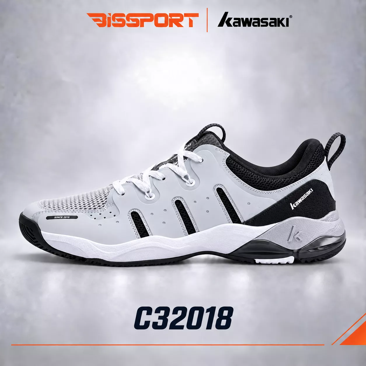 Giày Cầu Lông Kawasaki A32018 Chính Hãng - Xanh Xám - Bền Bỉ - Giảm Chấn - Đế Chống Trượt Trên Mọi Sàn - Nhẹ Khi Mang