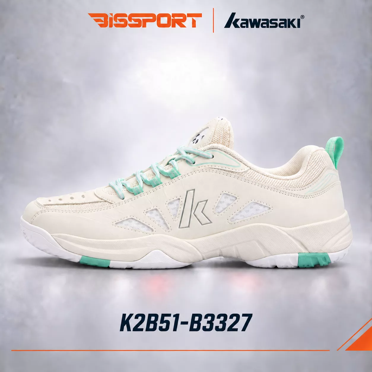 Giày Cầu Lông Kawasaki K2B51-B3327 - Kem Chính Hãng - Nhẹ Nhàng - Bền Bỉ - Ổn Định - Thông Thoáng - Chắc - Giảm Chấn