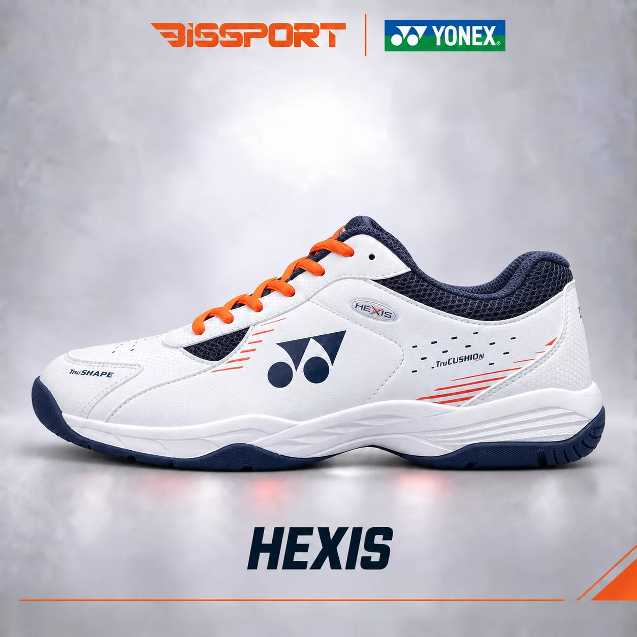 Giày Cầu Lông Yonex Hexis Chính Hãng - Trắng Cam - Bền Bỉ - Giảm Chấn - Đề Chống Trượt Mọi Bền Mặt Sàn - Toàn Diện