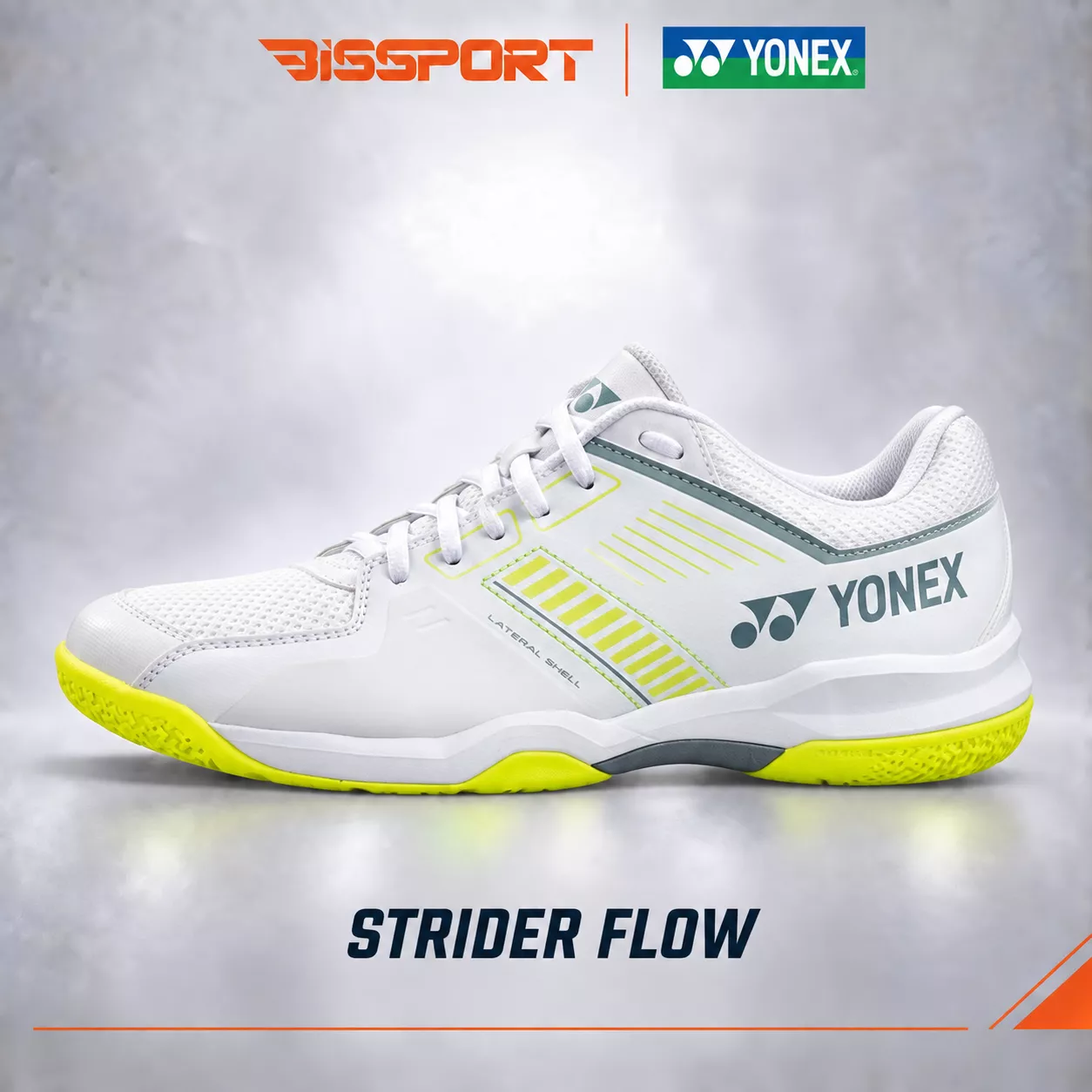 Giày Cầu Lông Yonex Strider Flow Chính Hãng - Trắng Vàng - Bền Bỉ - Nhẹ - Power Cushion - Chống Chấn - Cứng Cáp