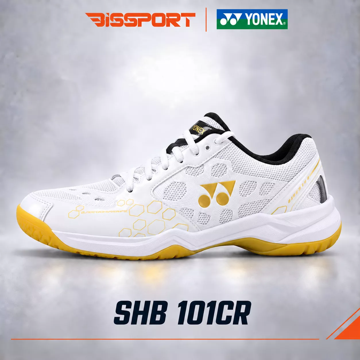 Giày Cầu Lông Yonex Trắng Vàng SHB101CR Chính Hãng - Đế Cao Su Chống Trơn - Da Chống Bụi Bẩn - Đế Siêu Bám