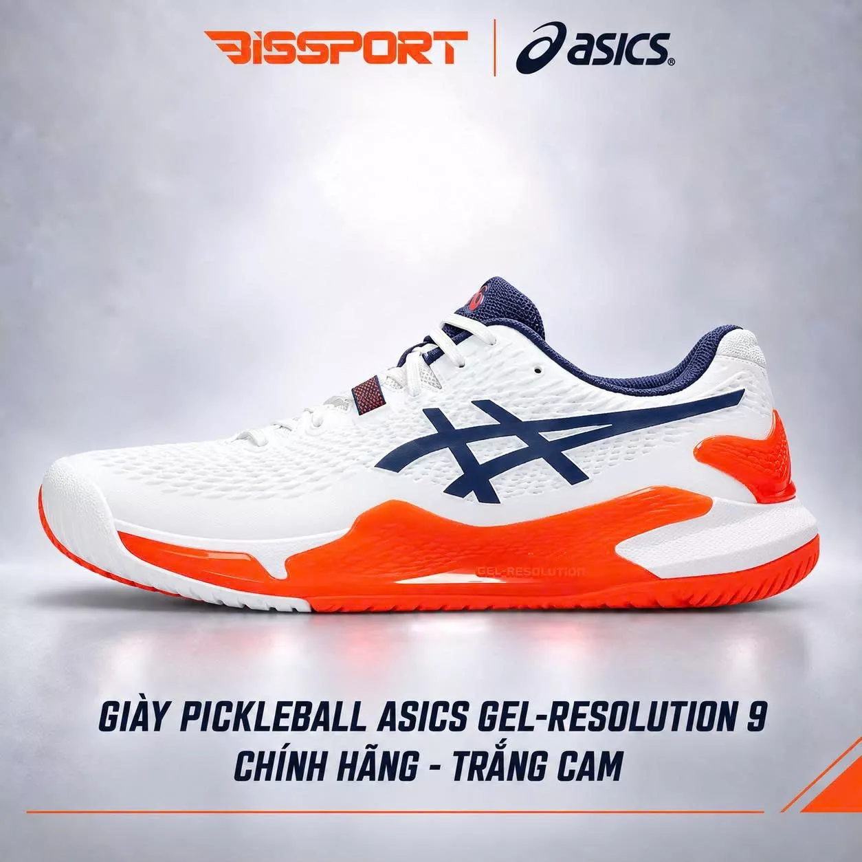 Giày Pickleball ASICS GEL-RESOLUTION 9 Chính Hãng - Trắng Cam - Giảm Chấn Tối Ưu - Bền Bỉ - Ổn Định Cao - Thoáng Khí - Nhẹ