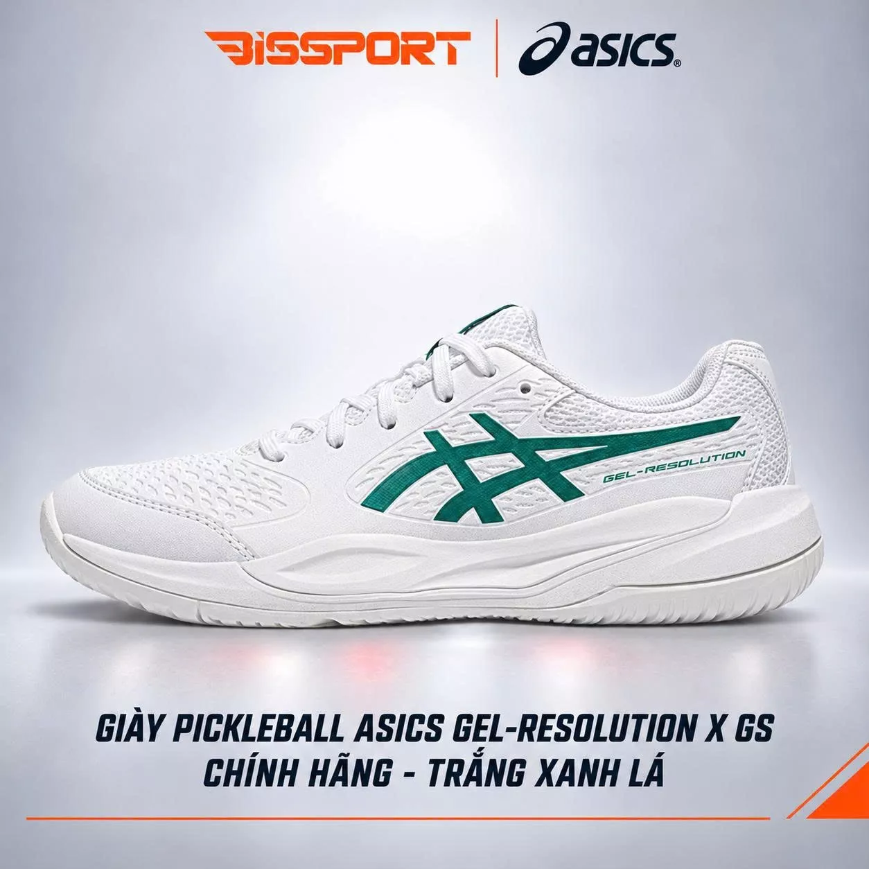 Giày Pickleball Asics GEL-RESOLUTION X GS Chính Hãng – Trắng Xanh Lá - Êm Ái, Ổn Định Và Bền Bỉ Trên Mọi Mặt Sân