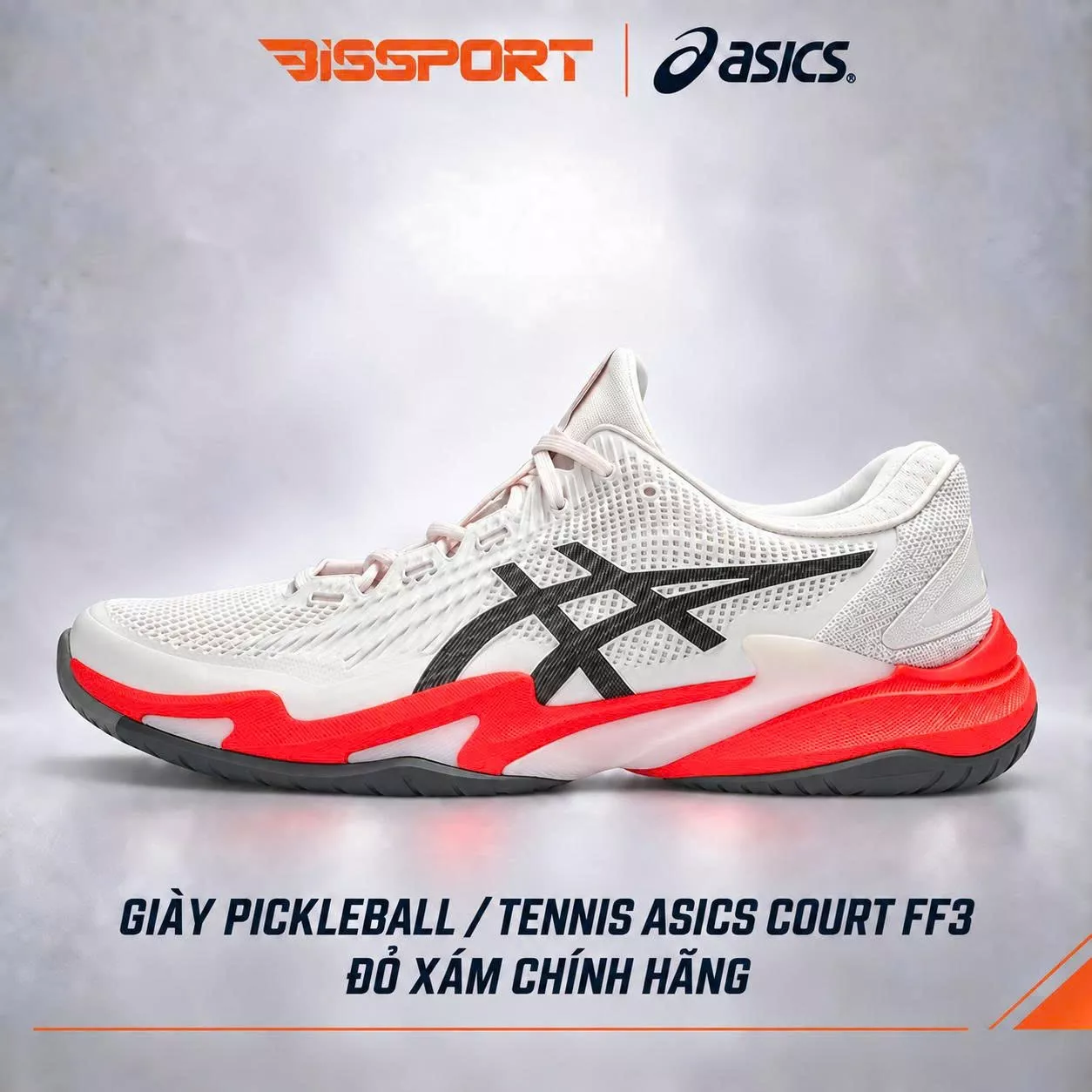 Giày Pickleball / Tennis ASICS Court FF3 Đỏ Xám Chính Hãng - Êm Ái, Ổn Định - Giảm Chấn - Siêu Bền