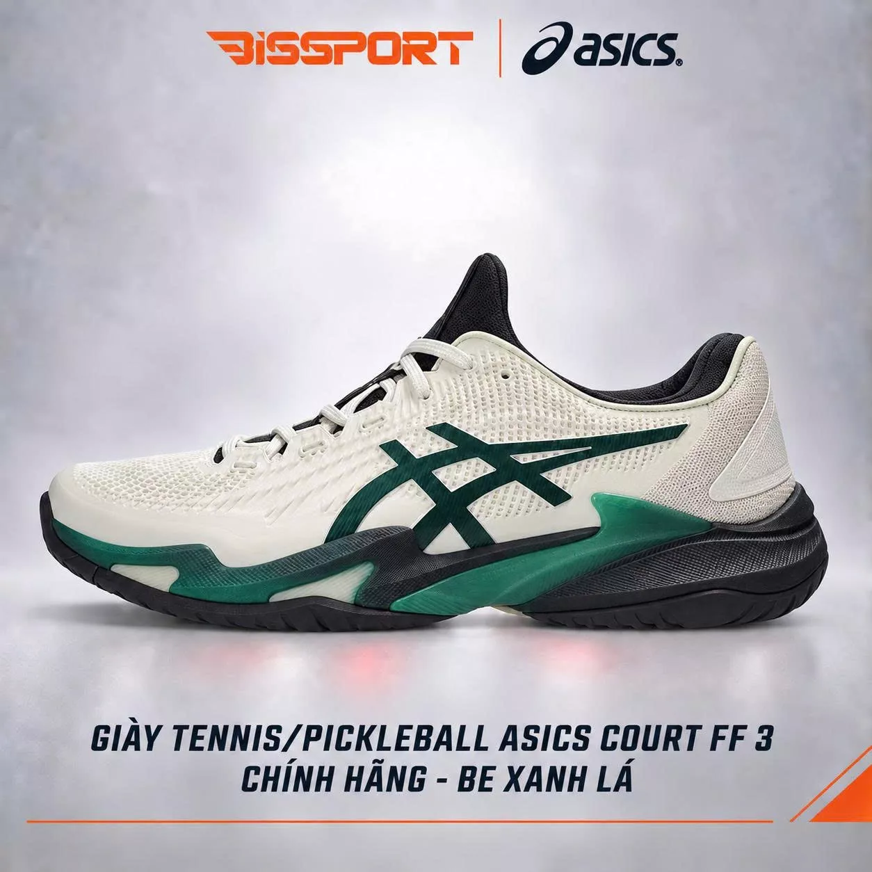 Giày Tennis/Pickleball Asics Asics Court FF3 Chính Hãng - Be Xanh Lá - Êm Ổn Định - Giảm Chấn - Siêu Bền - Bám Mọi Sàn