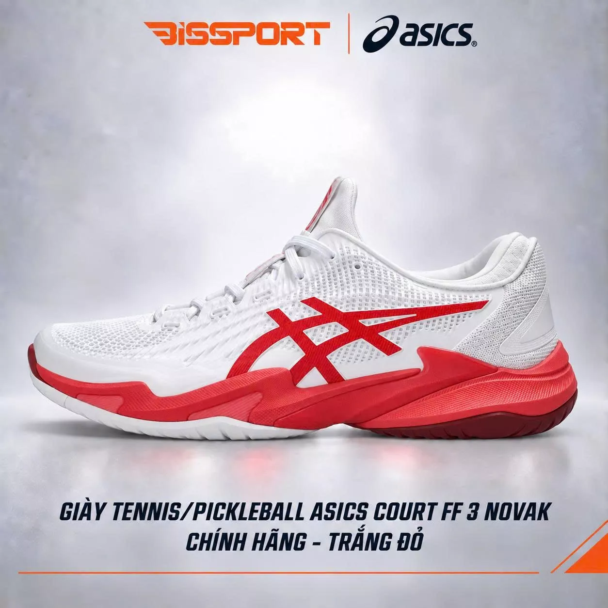 Giày Tennis/Pickleball Asics Asics Court FF3 Novak Chính Hãng - Trắng Đỏ - Êm Ái, Ổn Định - Giảm Chấn - Siêu Bền