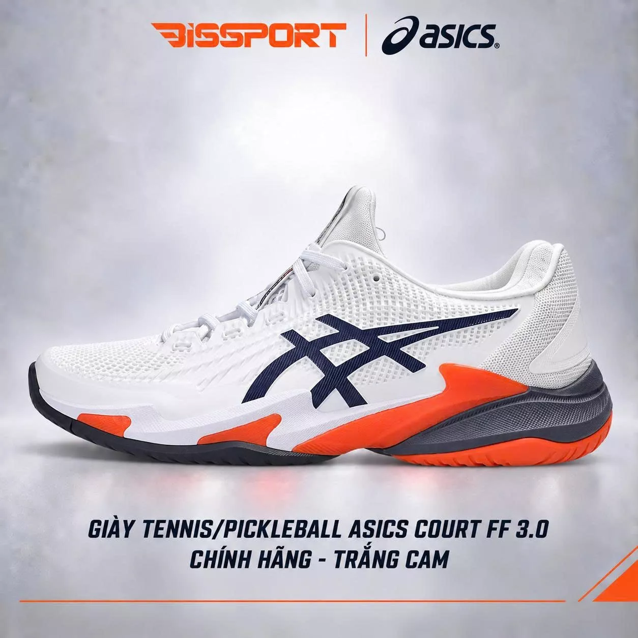 Giày Tennis/Pickleball ASICS Court FF 3.0 Chính Hãng - Trắng Cam - Nhẹ Đế Bám Sân - GEL™ Giảm Chấn - Thoáng Khí - Linh Hoạt