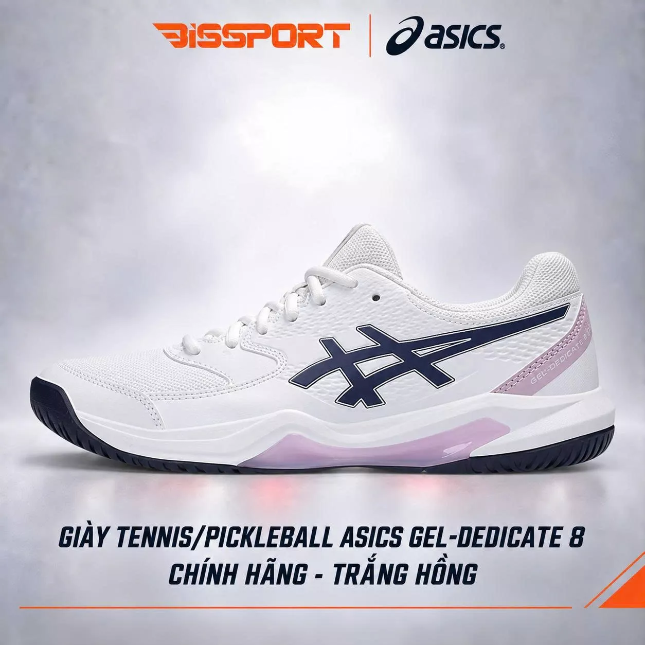Giày Tennis/Pickleball ASICS Dedicate 8 Chính Hãng - Trắng Hồng - Nhẹ Đế Bám Sân - GEL™ Giảm Chấn - Thoáng Khí - Linh Hoạt