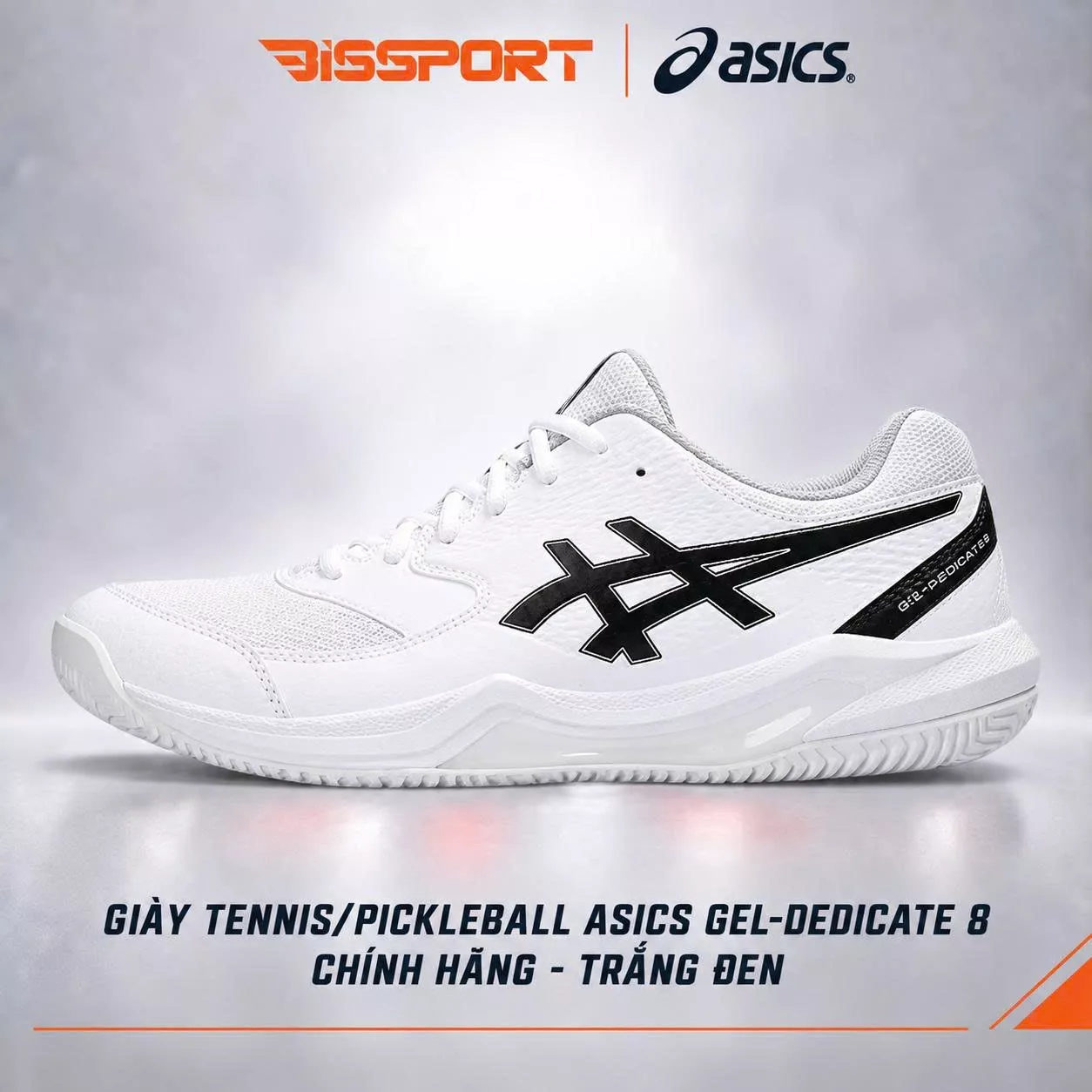 Giày Tennis/Pickleball ASICS Dedicate 8 Chính Hãng – Trắng Đen – Nhẹ, Bám Sân – Công Nghệ GEL™ Giảm Chấn – Thoáng Khí