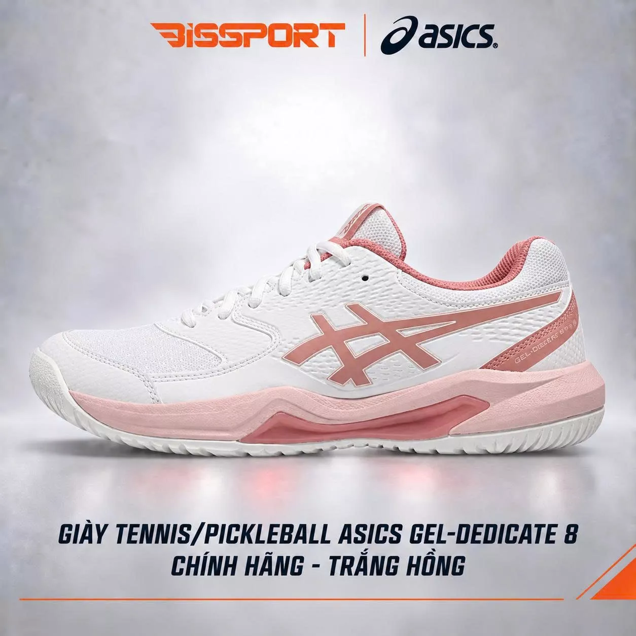 Giày Tennis/Pickleball ASICS Dedicate 8 Chính Hãng – Trắng Hồng – Nhẹ, Bám Sân – Công Nghệ GEL™ Giảm Chấn – Thoáng Khí
