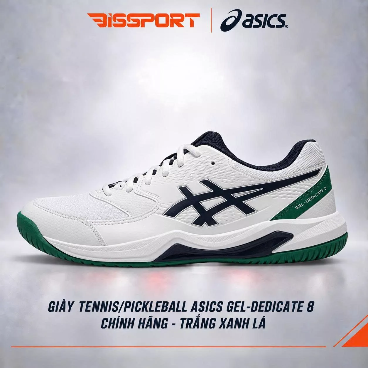 Giày Tennis/Pickleball ASICS Dedicate 8 Chính Hãng – Trắng Xanh Lá – Nhẹ – Công Nghệ GEL™ Giảm Chấn – Thoáng Khí