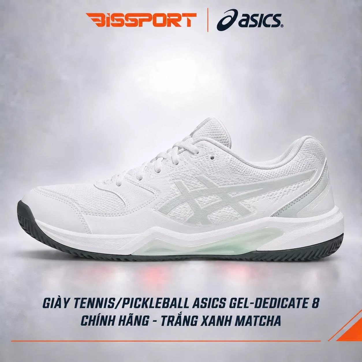 Giày Tennis/Pickleball ASICS Dedicate 8 Chính Hãng – Trắng Xanh Matcha - Đế Bám Mọi Sàn – Công Nghệ GEL™ Giảm Chấn – Bền Bỉ