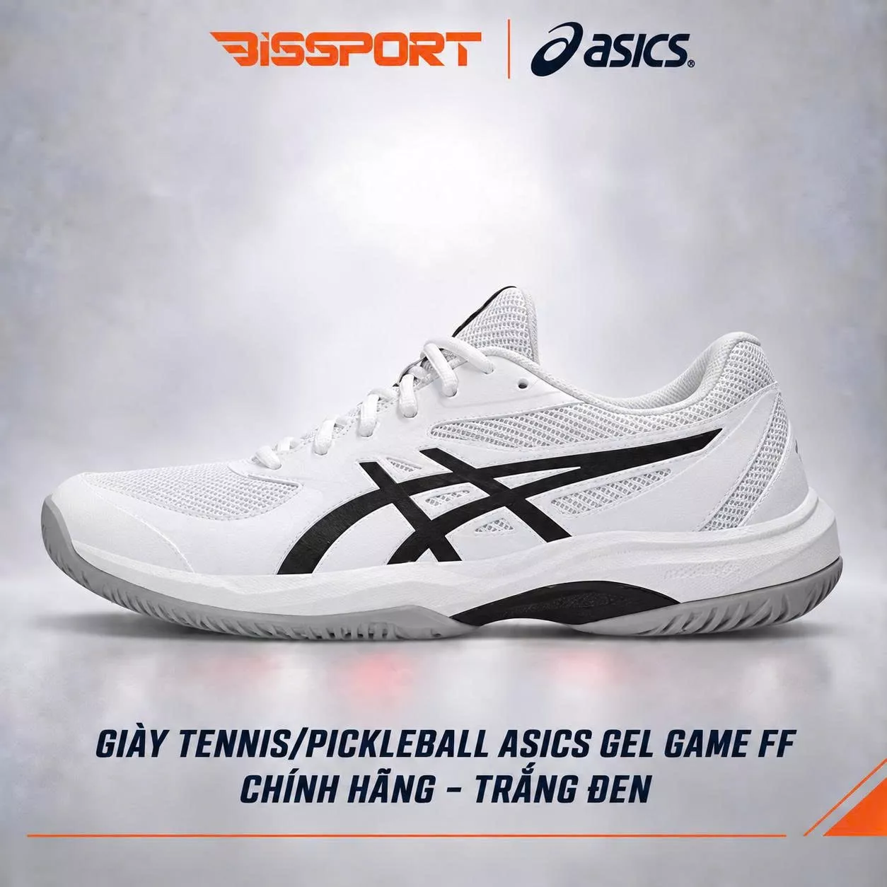 Giày Tennis/Pickleball ASICS GAME FF Chính Hãng – Trắng Đen – Nhẹ, Bám Sân – Công Nghệ GEL™ Giảm Chấn – Thoáng Khí