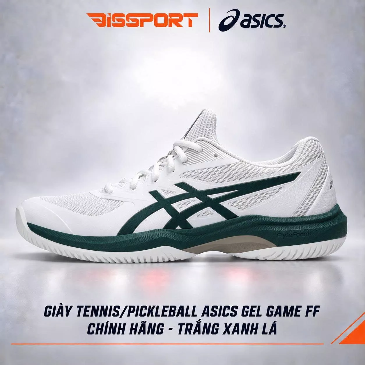 Giày Tennis/Pickleball ASICS GAME FF Chính Hãng – Trắng Xanh Lá – Nhẹ, Bám Sân – Công Nghệ GEL™ Giảm Chấn – Thoáng Khí