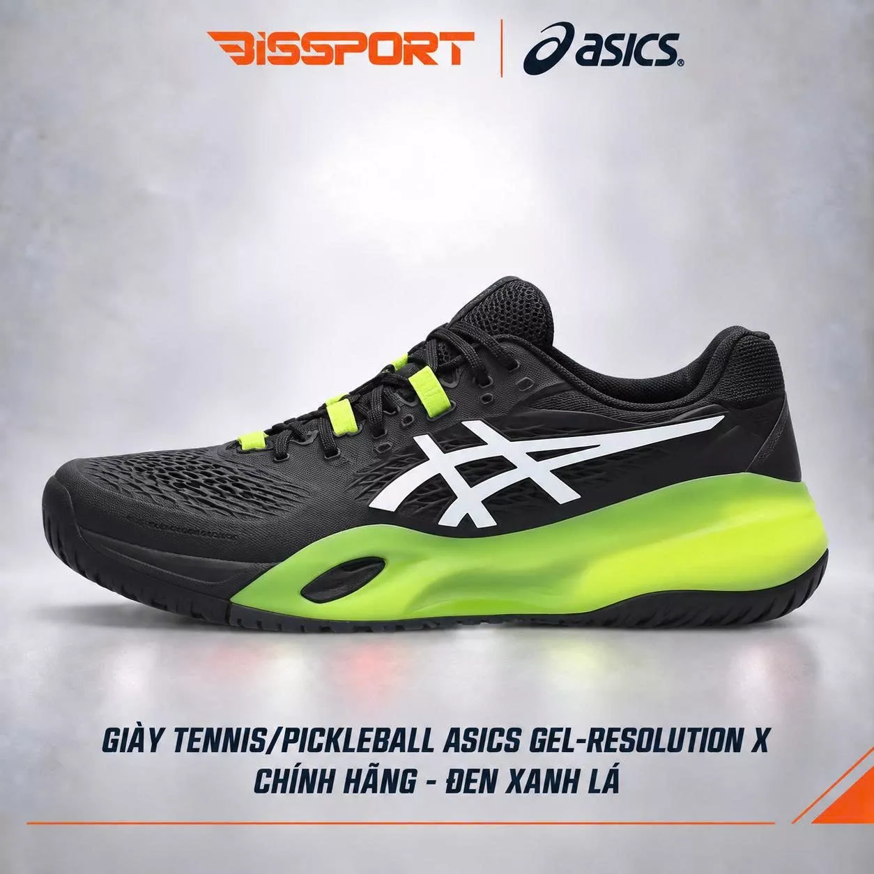 Giày Tennis/Pickleball Asics Gel Resolution X Chính Hãng - Đen Xanh Lá - Êm Ái - Nhẹ - Giảm Chấn Vượt Trội - Siêu Bền