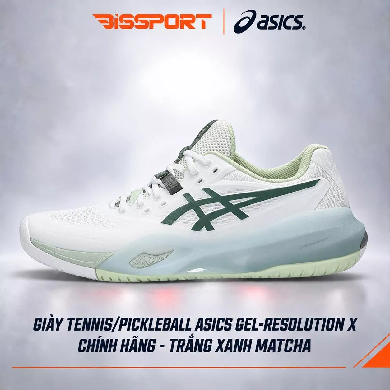 Giày Tennis/Pickleball Asics Gel Resolution X Chính Hãng - Trắng Xanh Matcha - Êm Ái - Nhẹ - Giảm Chấn - Đế Siêu Bền