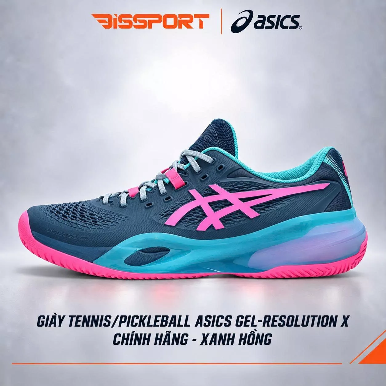 Giày Tennis/Pickleball Asics Gel Resolution X Chính Hãng - Xanh Hồng - Ổn Định - Thoáng Khí - Nhẹ Giảm Chấn - Bền Bỉ