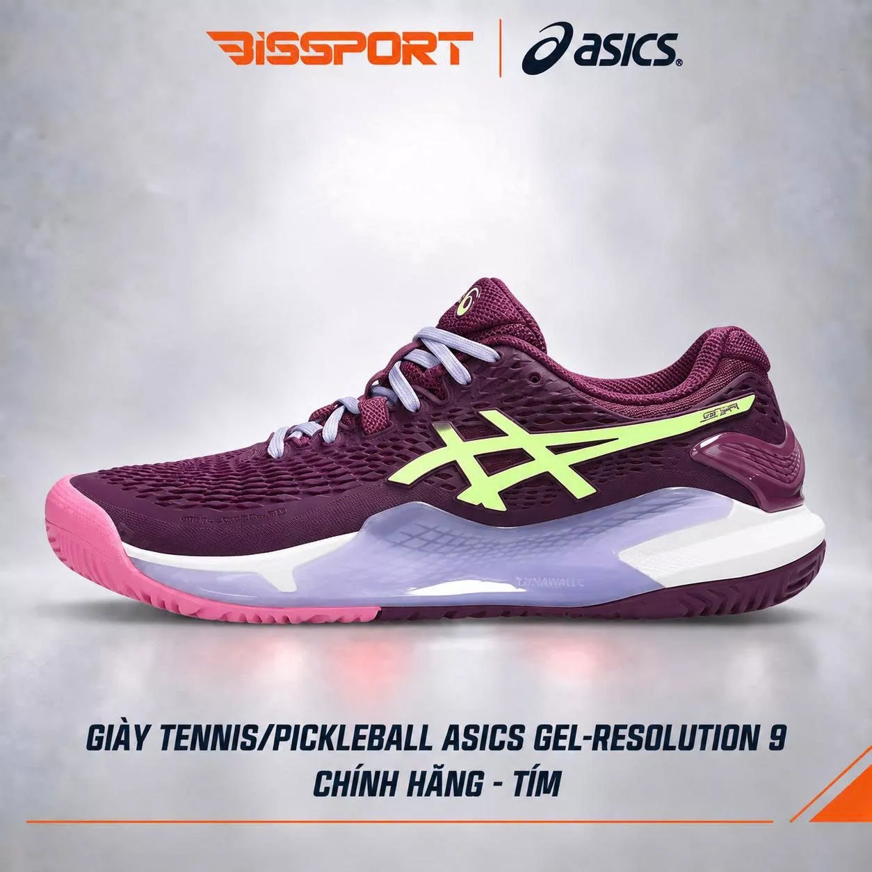 Giày Tennis/Pickleball ASICS GEL-RESOLUTION 9 Chính Hãng - Tím -  Nhẹ Giảm Chấn Tối Ưu - Bền Bỉ - Ổn Định - Thoáng Khí