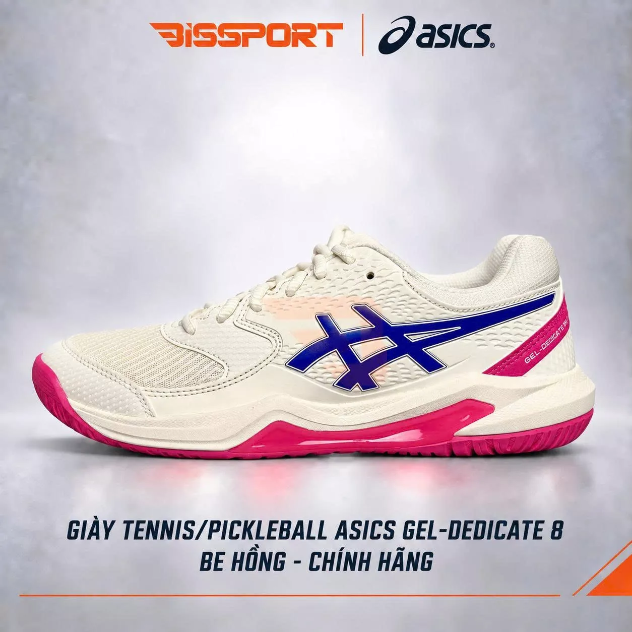 Giày Tennis/Pickleball Dedicate 8 Cao Cấp – Be Hồng – Nhẹ, Bám Sân – Công Nghệ GEL™ Giảm Chấn – Thoáng Khí