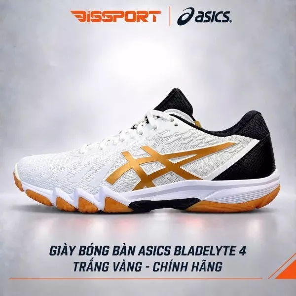 Giày Bóng Bàn Asics Bladelyte 4 Trắng Vàng Chính Hãng - Độ Đàn Hồi Và Ổn Định Tạo Cảm Giác Mềm Mại Dễ Chịu, Ôm Chân Tốt