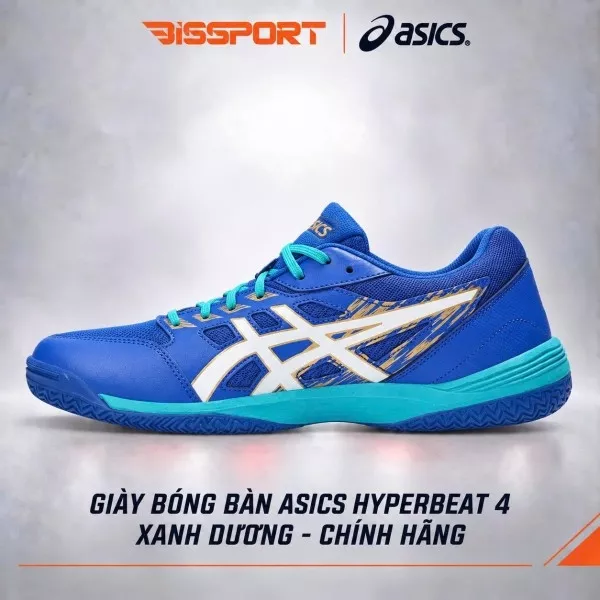 Giày Bóng Bàn Asics Hyperbeat 4 Xanh Dương Chính Hãng Nhật Bản - Siêu Bám Sân, Bền Đế, Hỗ Trợ Di Chuyển Cực Nhanh