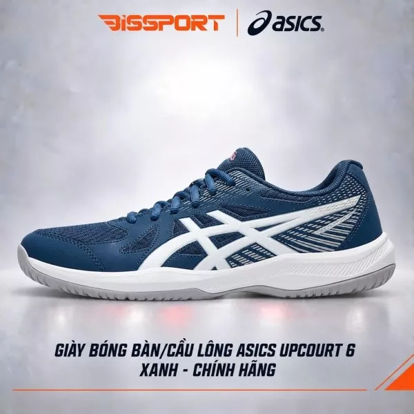 Giày Bóng Bàn/Cầu Lông Asics Upcourt 6 Xanh Chính Hãng - Bền Bỉ - Nhẹ - Ổn Đinh - Êm Ái - Thoáng Khí -  Đệm EVA Đàn Hồi