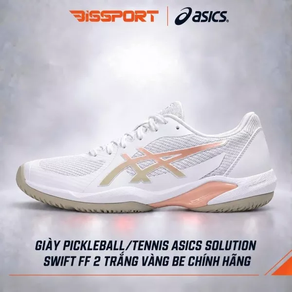 Giày Pickleball/Tennis ASICS SOLUTION SWIFT FF 2 Trắng Vàng Be Chính Hãng - Êm Ái, Ổn Định - Giảm Chấn - Siêu Bền