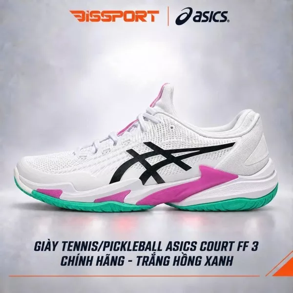Giày Tennis/Pickleball Asics Asics Court FF3 Chính Hãng - Trắng Hồng Xanh - Êm Ái, Ổn Định - Giảm Chấn - Bám Mọi Sàn