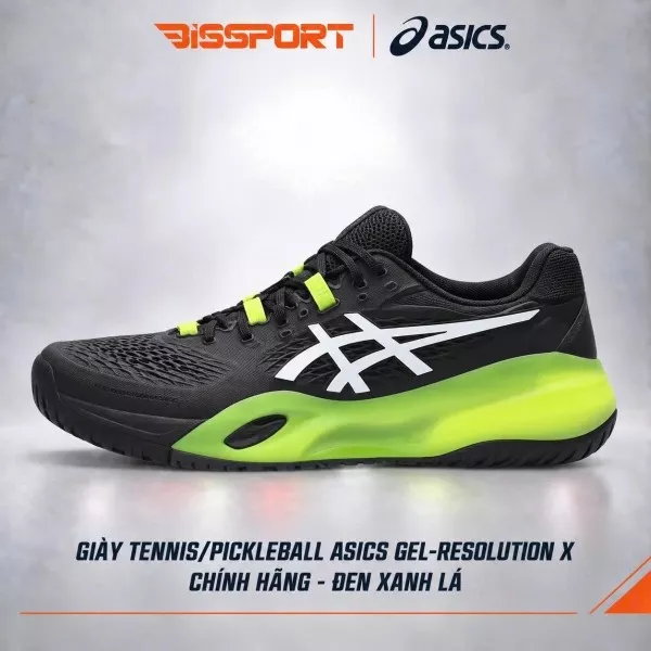 Giày Tennis/Pickleball Asics Gel Resolution X Chính Hãng - Đen Xanh Lá - Êm Ái - Nhẹ - Giảm Chấn Vượt Trội - Siêu Bền