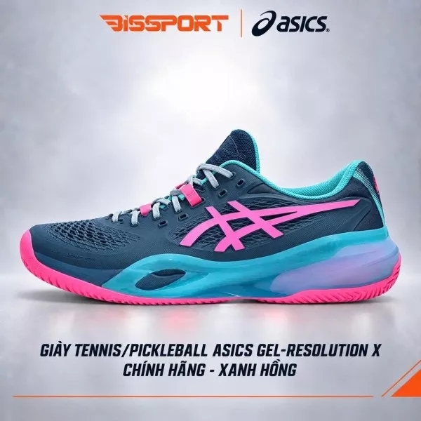 Giày Tennis/Pickleball Asics Gel Resolution X Chính Hãng - Xanh Hồng - Ổn Định - Thoáng Khí - Nhẹ Giảm Chấn - Bền Bỉ