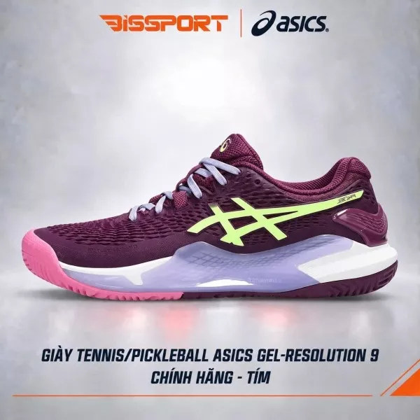 Giày Tennis/Pickleball ASICS GEL-RESOLUTION 9 Chính Hãng - Tím -  Nhẹ Giảm Chấn Tối Ưu - Bền Bỉ - Ổn Định - Thoáng Khí