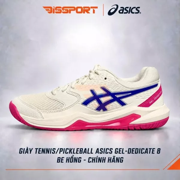 Giày Tennis/Pickleball Dedicate 8 Cao Cấp – Be Hồng – Nhẹ, Bám Sân – Công Nghệ GEL™ Giảm Chấn – Thoáng Khí