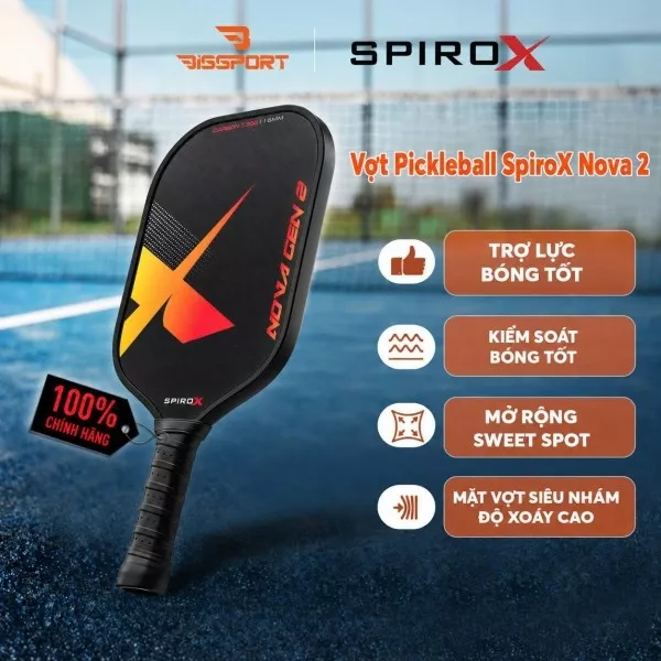 Vợt Pickleball SpiroX NOVA 2 Chính Hãng - Màu Cam - 16mm - Bền Bỉ - Siêu Nhám - Chuẩn Thi Đấu USA - Toàn Diện - Ổn Định