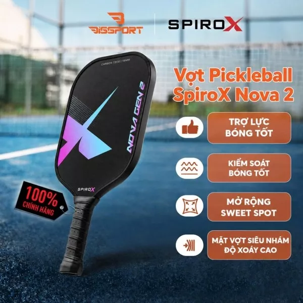 Vợt Pickleball SpiroX NOVA 2 Chính Hãng - Màu Hồng - 16mm - Bền Bỉ - Siêu Nhám - Chuẩn Thi Đấu USA - Toàn Diện - Ổn Định
