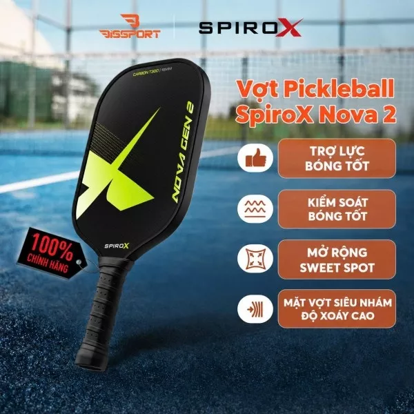 Vợt Pickleball SpiroX NOVA 2 Chính Hãng - Xanh Chuối - 16mm - Bền Bỉ - Siêu Nhám - Chuẩn Thi Đấu - Toàn Diện - Ổn Định