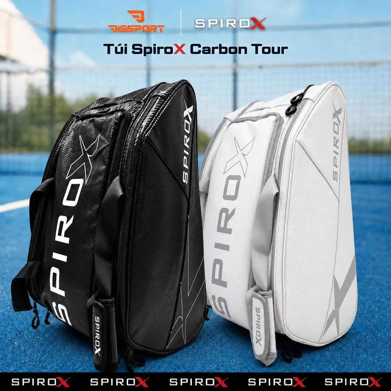 Túi Thể Thao Pickleball Spirox Carbon Tour Chính Hãng - Ngăn Đựng Vợt Riêng - Siêu Bền - Dung Tích Rộng Rãi