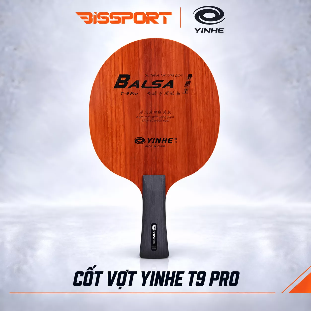 Cốt Vợt Bóng Bàn Yinhe Balsa T9 Pro Chính Hãng - Chuyên Đánh Gai - Độ Nảy Và Xoáy Tốt, Cấu Trúc 5 Lớp Gỗ, 1 Lớp Carbon