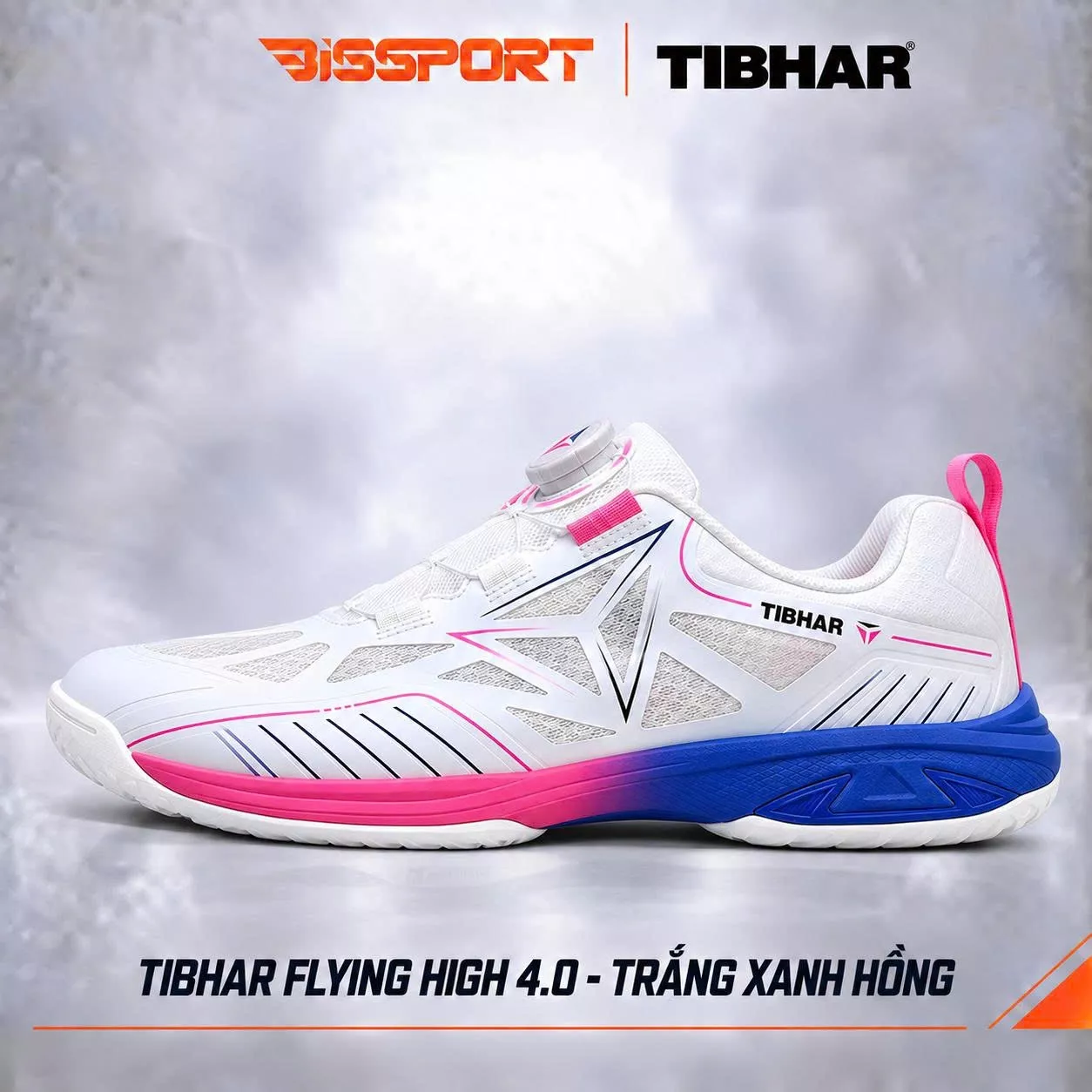 Giày Bóng Bàn TIBHAR Flying High 4.0 02603 Chính Hãng - Trắng Xanh Hồng - Nhẹ Và Bám Sàn - Thoáng Khí - Chống Trượt