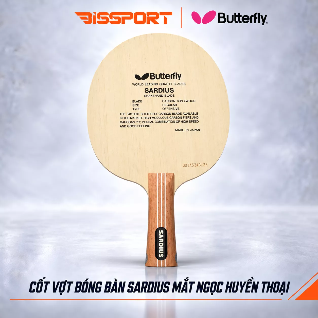 Cốt Vợt Bóng Bàn SARDIUS Mắt Ngọc Huyền Thoại - Chính Hãng Butterfly Đến Từ Nhật Bản
