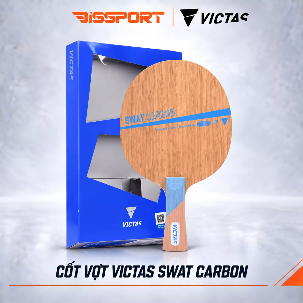 Cốt Vợt Bóng Bàn Victas Swat Carbon Chính Hãng - Cấu Tạo 5 Lớp Gỗ, 2 Lớp Fleece Carbon, Ổn Định, Hiệu Suất Tối Ưu