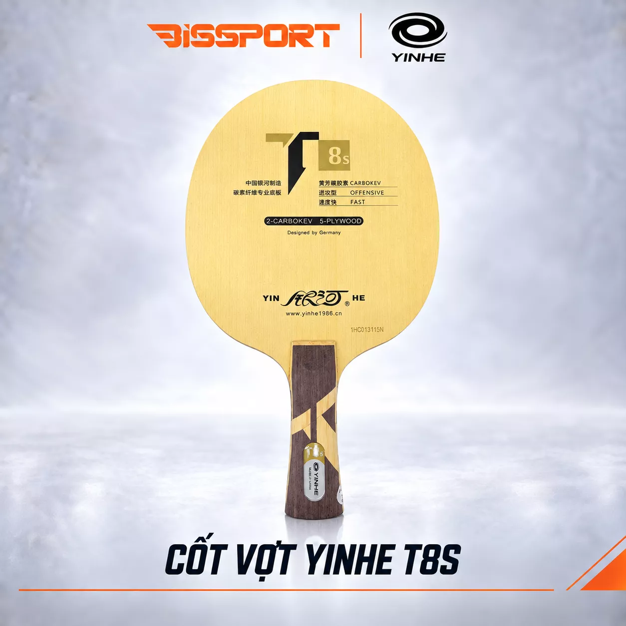 Cốt Vợt Bóng Bàn Yinhe T8S Chính Hãng - Cấu Tạo : 3 Lớp Gỗ , 2 lớp Arylate Carbon