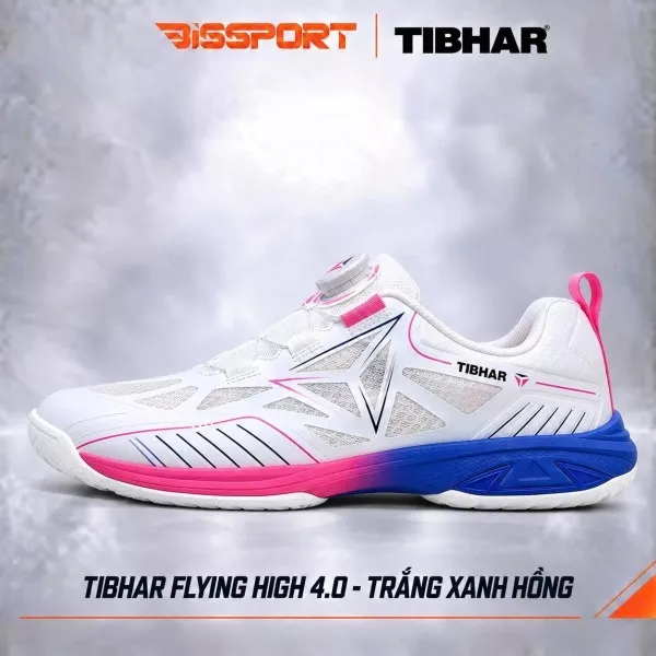 Giày Bóng Bàn TIBHAR Flying High 4.0 02603 Chính Hãng - Trắng Xanh Hồng - Nhẹ Và Bám Sàn - Thoáng Khí - Chống Trượt