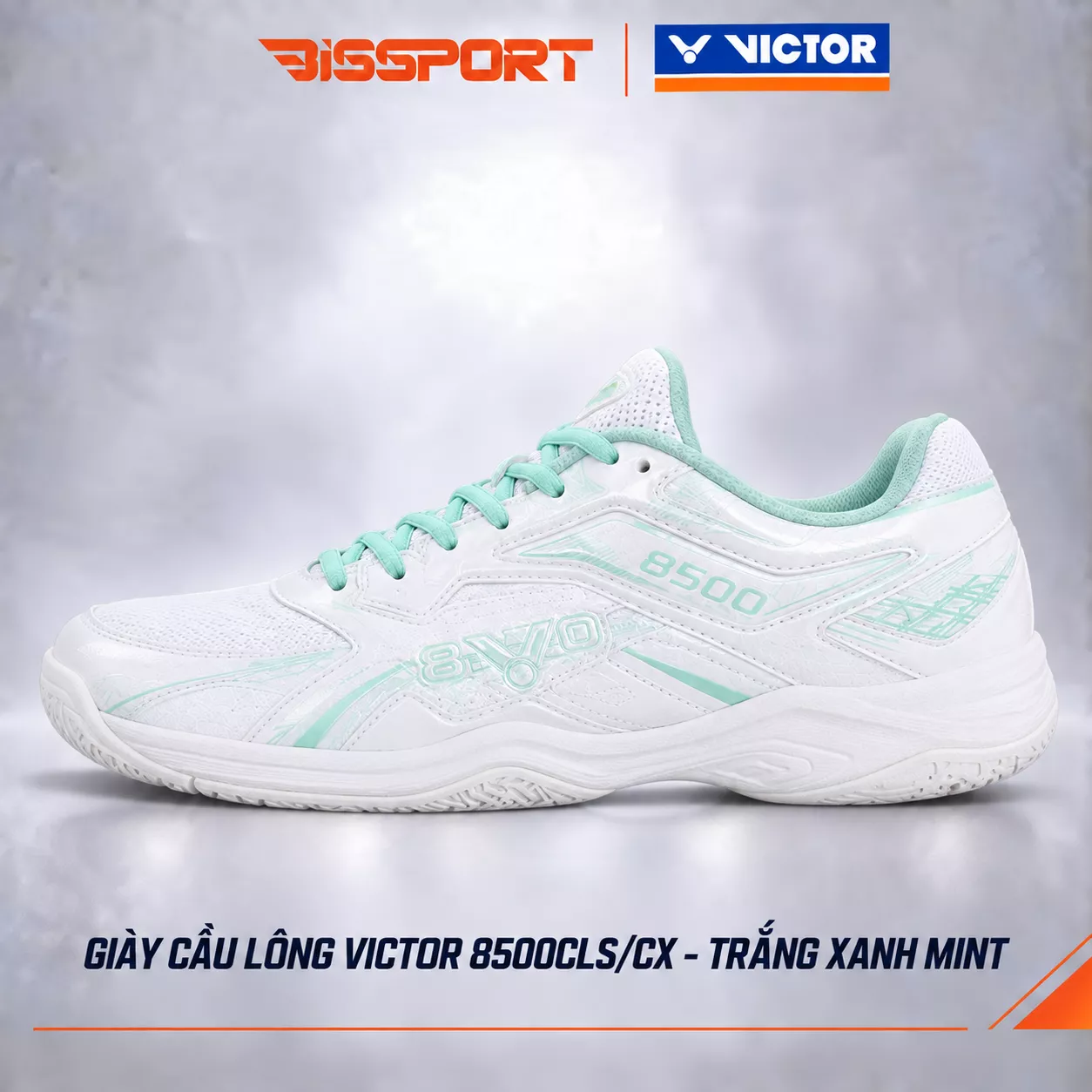 Giày Cầu Lông Victor 8500CLS/RA Chính Hãng - Trắng Xanh Mint - Form Ôm - Bám Sàn - Chất Da PU Siêu Bền - Thoáng - Bền