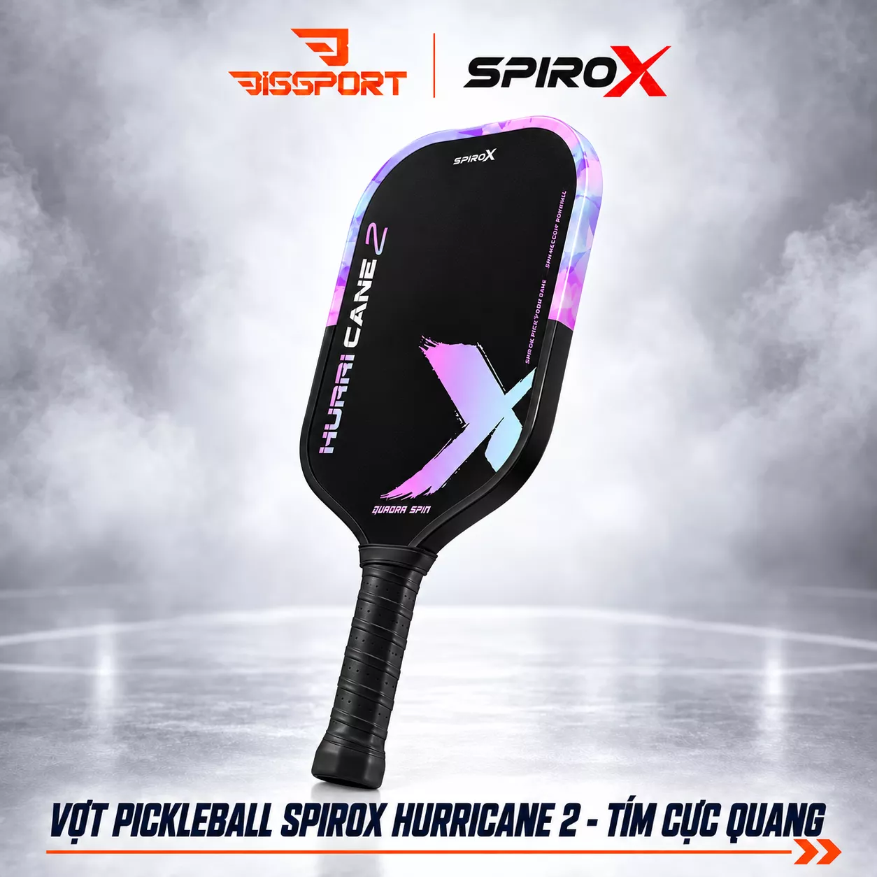 Vợt Pickleball SpiroX Hurricane 2 Chính Hãng - Hồng Xanh Glacier - Foam Biến Tính, Mặt Quadra Grit Siêu Nhám Trợ Lực Tốt, Nhẹ